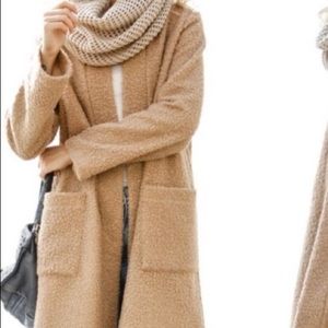My Story Open Front Collarless Long Tan Coat